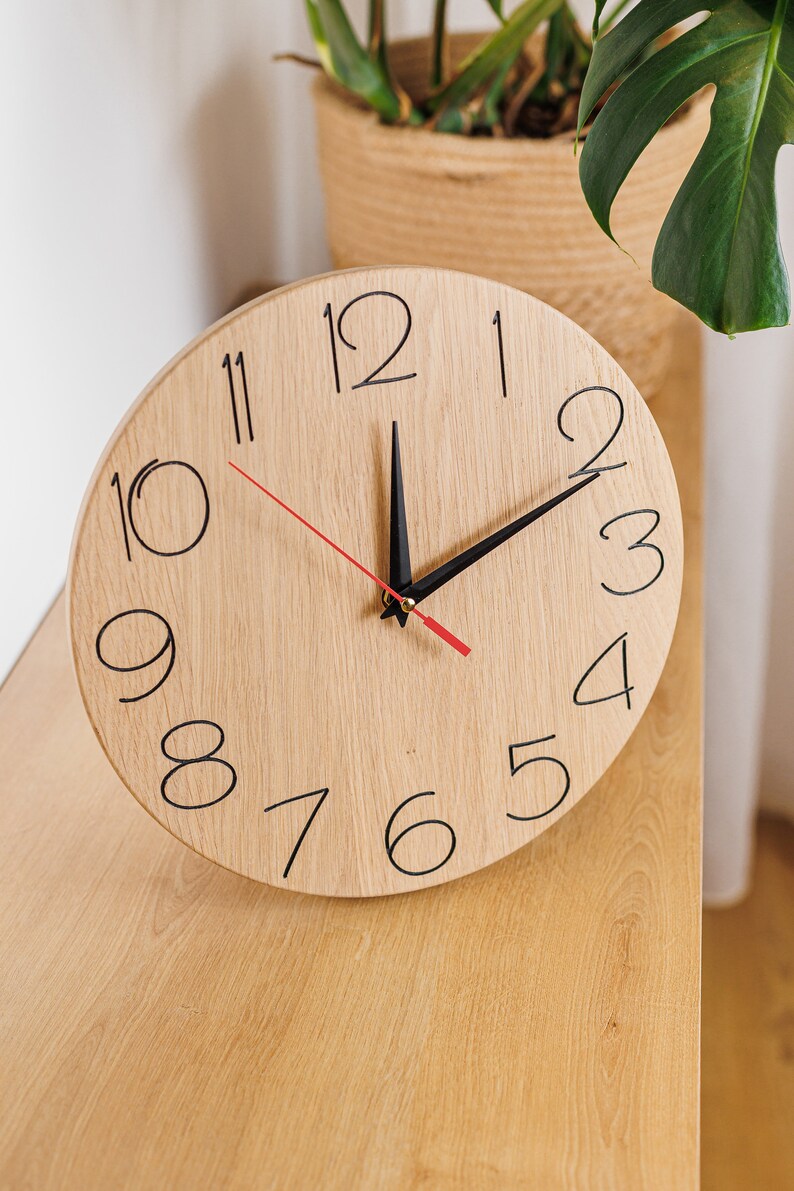 Wooden Wall Clock Modern Clock Natural Oak Wood Clock Etsy