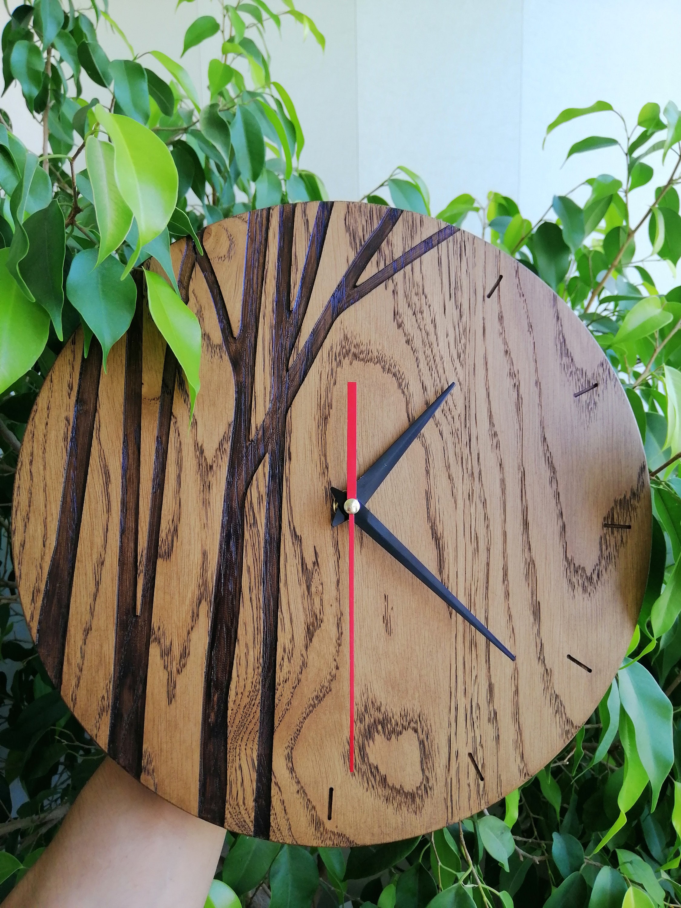 Wooden Wall Clock Modern Clock Natural Oak Wood Clock Etsy
