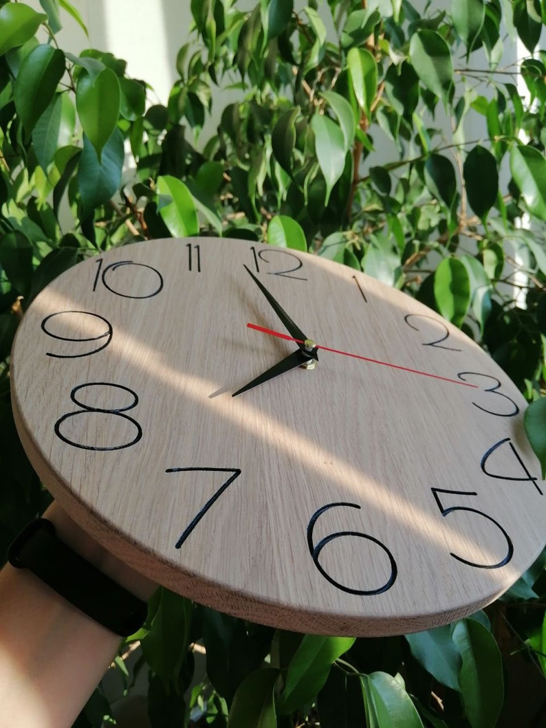 Wooden Wall Clock Modern Clock Natural Oak Wood Clock Etsy