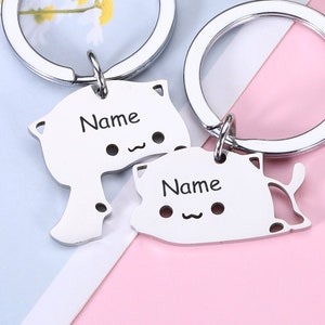 Gepersonaliseerde kattenparen sleutelhanger, kattenparen sleutelhanger, Valentijnsdag cadeau, verjaardagscadeaus, cadeau voor haar hem, kat bijpassende sleutelhanger