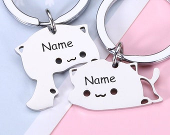 Personalized Cat Couples keychain, Cat Couples Key Ring, Valentine's Day Gift, Anniversary Gifts, Gift for her Him, Cat Matching Keychain