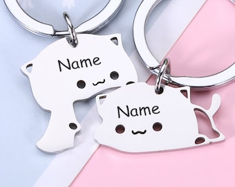 Llavero personalizado de pareja de gatos, llavero de pareja de gatos, regalo de San Valentín, regalos de aniversario, regalo para ella/él, llavero de gato a juego