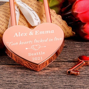 Aangepast hangslot, twee horen opgesloten in liefde, hartslot gepersonaliseerd, slot met initialen, vriendje jubileumcadeau, Valentijnsdagcadeau voor hem