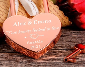 Custom Padlock, Two Hears Locked in Love, Heart Lock Personalized, lock with initials,Boyfriend Anniversary Gift,Valetine's Day Gift for Him