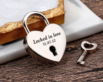 Locked in Love, Engraved Padlock For Couples, Personal Heart Lock,Christmas Gifts,Anniversary gift for Boyfriend,Engraved Gift for Boyfriend