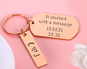 Llavero para mi papá, regalo personalizado para novio, regalo de San Valentín para él, llavero de pareja, empezó con un mensaje, regalos de boda