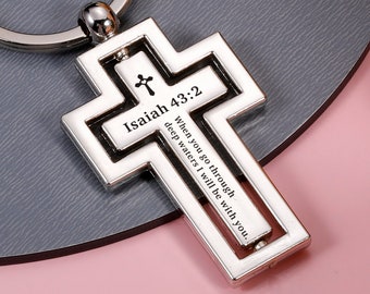 Bible Verse Keychain,Christian Quotes,I Will be With You Isaiah 43:2 Inspirational Keyring,Keychain Cross Religious Gifts, Cross Keychain