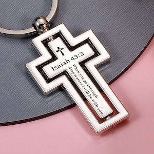 Bible Verse Keychain,Christian Quotes,I Will be With You Isaiah 43:2 Inspirational Keyring,Keychain Cross Religious Gifts, Cross Keychain