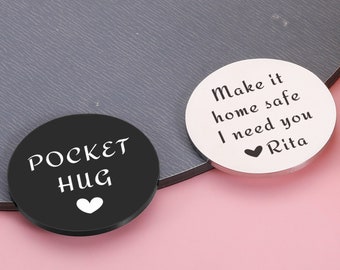 Personalized Pocket Coin, Custom Engraved Coin on Both Sides -Love Token - Lucky Pocket Hug - Long Distance Relationship - Gift for Him Her