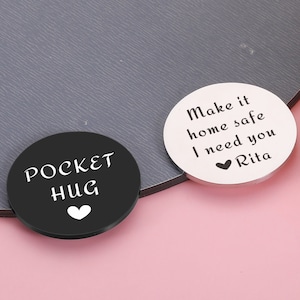 Personalized Pocket Coin, Custom Engraved Coin on Both Sides -Love Token - Lucky Pocket Hug - Long Distance Relationship - Gift for Him Her