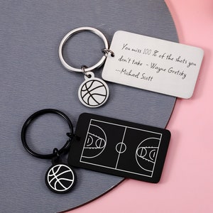 Basketball-Geschenke, benutzerdefinierter Schlüsselbund, Sie vermissen 100 Prozent der Schüsse, die Sie nicht machen, Basketball-Team-Geschenk, personalisiertes Basketball-Bankettgeschenk