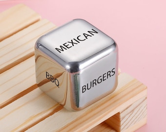 Juego de dados de comida Dados de decisión de comida para parejas Juego de dados de acero para él Su cita nocturna Regalos para mujeres Hombres Marido Novio Novia Regalos