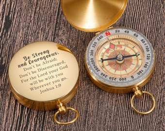 Compass, Engraved Compass, Baptism Gift, Baptism Compass, First Communion Gift, Confirmation Gift, Personalized Compass, Joshua 1:9