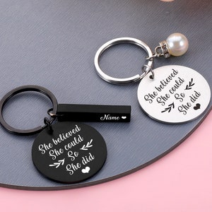Running Medal Keychain She Believed She Could So She Did, Keychain Gift, Personalized Gift, Inspiration Gift, Race, Sports, Ball Gifts