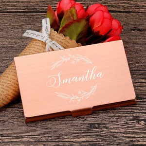 Regalo personalizado para mujeres, regalos de boda personalizados, titular de tarjeta de visita personalizado, regalo personalizado, titular de tarjeta de visita de metal
