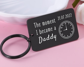 Het moment dat ik een papa-sleutelhanger werd, kerstcadeaus voor papa-mama, Vaderdag-sleutelhanger, cadeau voor nieuwe papa, gepersonaliseerde geboortetijd en -datum