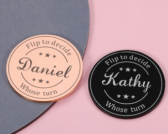 Decision Coin - Custom Engraved Brass Coin - Couples Flip Coin - Gifts for Her/Him, Personalized decision coin, Anniversary gift for Him