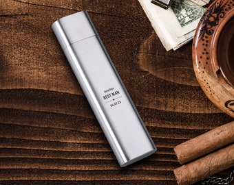 Personalized Cigar Flask, Custom 2oz/1oz Flask with Cigar Holder, Engraved Stainless Steel Flask Holder, Groomsmen gifts, Cigar Wine Flask