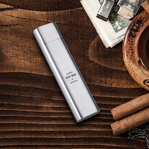 Personalized Cigar Flask, Custom 2oz/1oz Flask with Cigar Holder, Engraved Stainless Steel Flask Holder, Groomsmen gifts, Cigar Wine Flask
