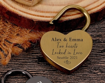 Custom Padlock, Two Hearts Locked in Love, Personal Heart Lock, Wedding Gifts, Anniversary gift for Boyfriend, Engraved Gift for Boyfriend