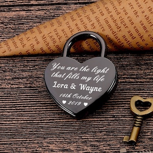 Personal padlock, You are the light that fills my life, Custom Heart Lock,Gifts for Couople, Christmas Gifts, Couple Gifts,Anniversary gifts