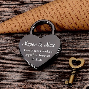 Personalised padlock, Two Hearts Locked Together Forever, Heart Lock, Custom Lock Gift, Wedding Gifts, Anniversary gift for Boyfriend Black