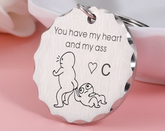 Grappige sleutelhanger-je hebt mijn hart en mijn kont/gepersonaliseerd Valentijnsdagcadeau voor vriend/vriendje cadeau/vriendin cadeau/kerstcadeaus