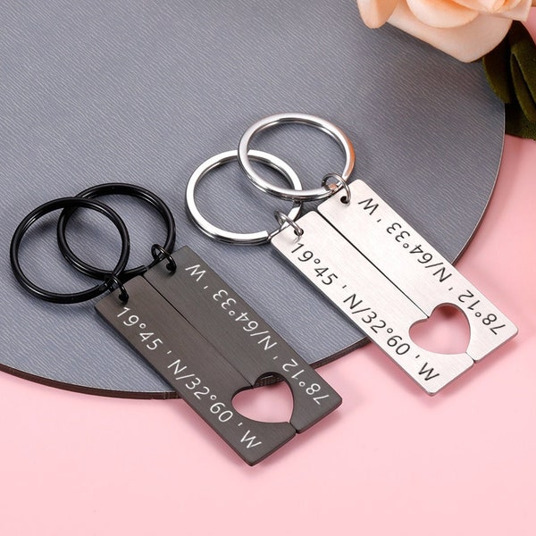 Personalized Coordinates keychain/Trip Wedding Coordinate,Birth Place/Gift For Him/Couple Puzzle Keychain/Couple Keychains/Valentines's Gift