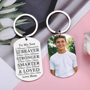 Custom Photo Keyhcain To MY Son Gifts from Mom, Remember you are braver than you believe...Gifts for kids, Personalized Gift for Son
