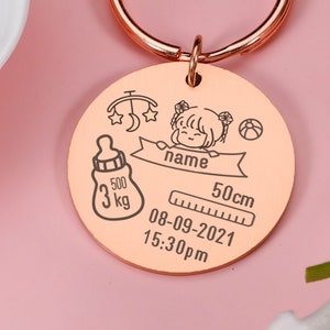 Baby Arrival Keychain -Baby Stats Key Chain - Personalized Statistics - New Mom New Dad Gift-Custom Name Date Of Birth Weight Time Height