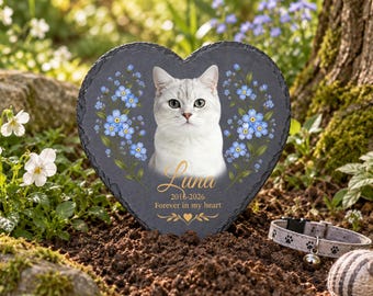Personalized Pet Memorial Black Slate Plaque,Custom Name Heart Photo Garden Cemetery Slate Stone,Dog Cat Grave Marker,Sympathy Gift