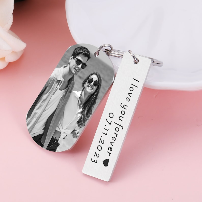 Personalized Photo Keychain, Engraved Picture Keychain, 1st Anniversary Boyfriend Gift, Girlfriend Gift Idea, 10 Years Valentine's Day Gift image 7