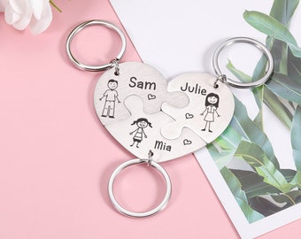 3/4 Pcs Personalized Puzzle Key chain,Family keychain,Gift for kids,Gift From Mom,Birthday gift For Daughter,Gift For father, Family Members