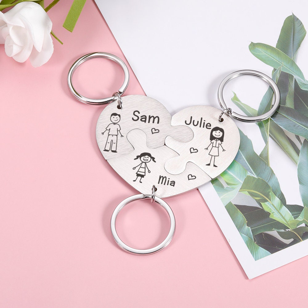 Set Gioielli Famiglia: Collana, Anello, Portachiavi E Ciondolo Con Targhetta Cuore Per Mamma Papà E Figlia