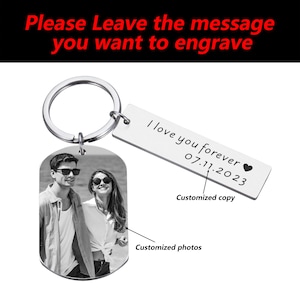 Personalized Photo Keychain, Engraved Picture Keychain, 1st Anniversary Boyfriend Gift, Girlfriend Gift Idea, 10 Years Valentine's Day Gift image 9