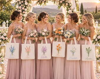 Custom Birth Flower Canvas Tote Bags,Personalized Large Capacity Commuter Handbag,Bachelorette Bridesmaid Bride Gift,Wedding Birthday Gifts