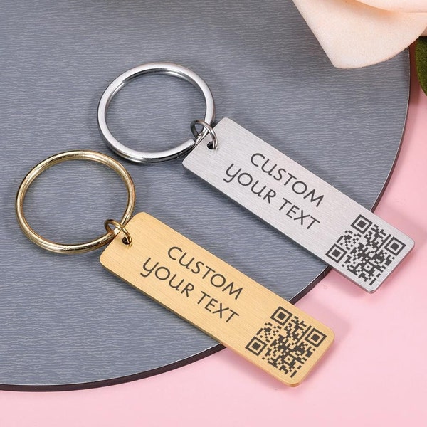 Personalized QR Code Keychain, Plays music with scan,Scan lanyard,Engraved QR Code,Website,Music,Video on a Keyring,Engrave Apple Music Code