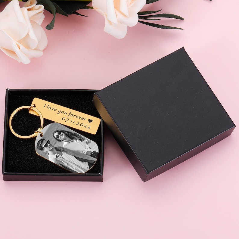 Personalized Photo Keychain, Engraved Picture Keychain, 1st Anniversary Boyfriend Gift, Girlfriend Gift Idea, 10 Years Valentine's Day Gift image 8