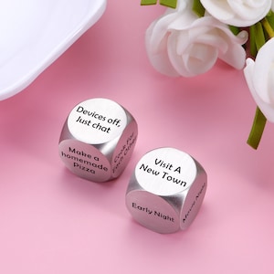 Personalised Takeaway Dice, Anniversary Metal Date Dice Pure Tin Create a Unique 10th Anniversary Date Idea, Customised gift, Date nights