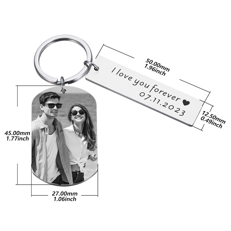 Personalized Photo Keychain, Engraved Picture Keychain, 1st Anniversary Boyfriend Gift, Girlfriend Gift Idea, 10 Years Valentine's Day Gift image 10