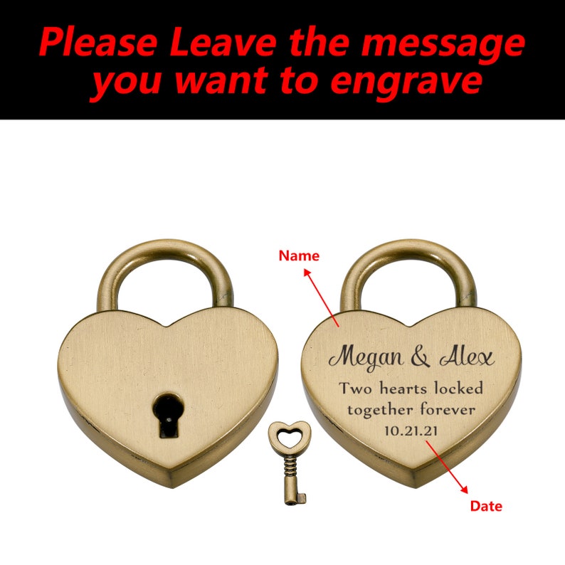 Personalised padlock, Two Hearts Locked Together Forever, Heart Lock, Custom Lock Gift, Wedding Gifts, Anniversary gift for Boyfriend Copper