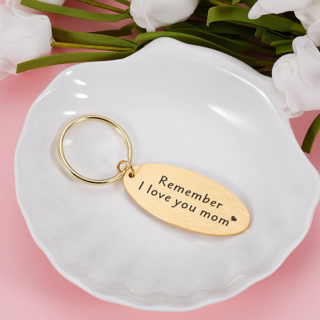 Portachiavi Regalo Per Mamma "Ti Amo Mamma Non Per Un Giorno Ma Per Sempre", In Acciaio Inox Argento Con Sacchetto