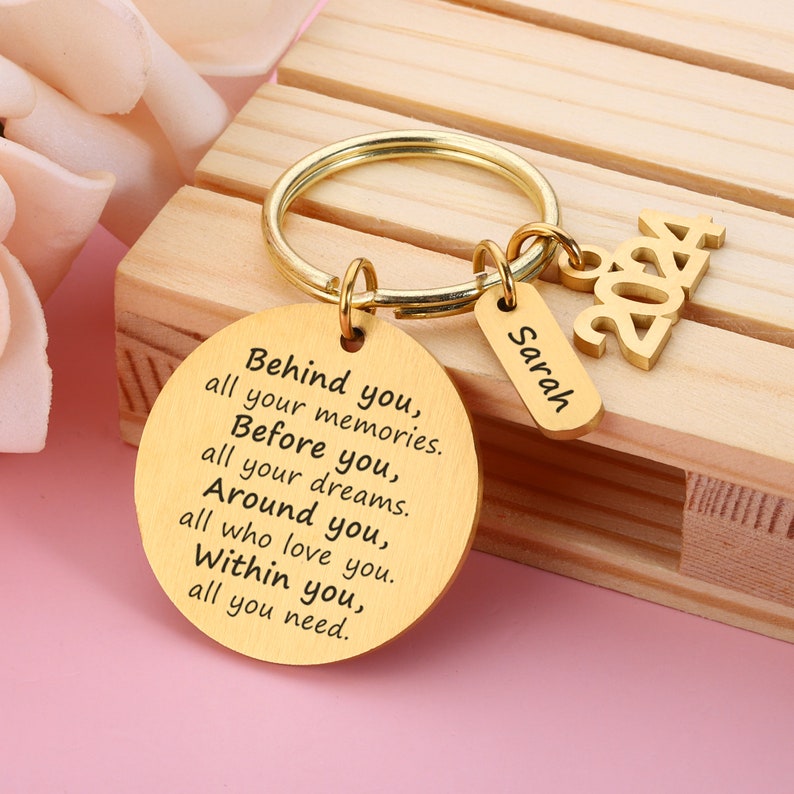 Behind you all your memories, 2024 Graduation Gifts, Grad gift, Back to School, College High School Graduation, 2024 Graduation Keyrings zdjęcie 3