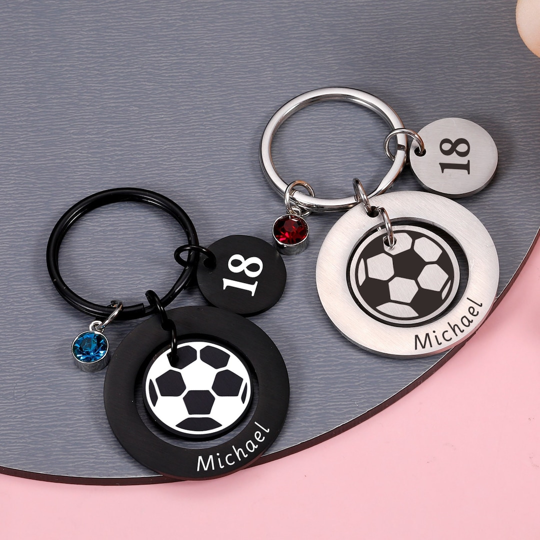 Personalized Soccer Keychain / Keyring With Birthstone /name Tag Custom Keychain for Soccer