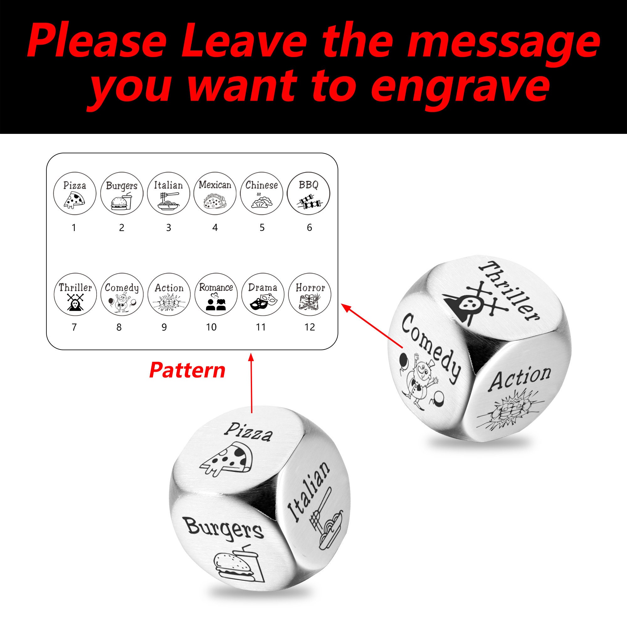 Personalized Date Night Dice - 2 set of dice - 10th Anniversary Gift - Custom Engraved Dice - Engagement Wedding Gift - Christmas Gifts