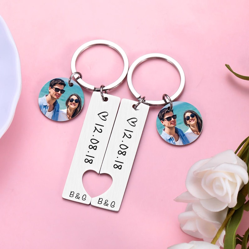 Custom Photo Couple Keychain Personalized Gift For Boyfriend Girlfriend Matching Keychains Anniversary Gifts for Him Her Valentine's Day image 3