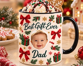Personalized Baby Face Photo Christmas Mug,Custom Kid Picture Coffee Cup,First Time Grandpa Dad Mom Keepsake Gift,Xma Hot Cocoa Mug
