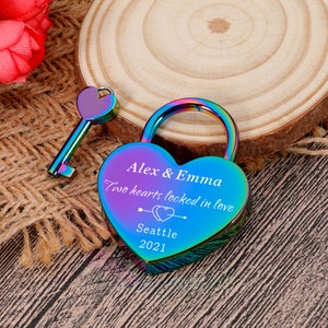 Custom Padlock, Two Hears Locked in Love Lock, Personalized Lock, Anniversary Gifts, Valetine's Day Gift for Him, Wedding Gift