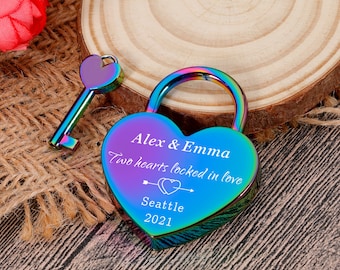 Custom Padlock, Two Hears Locked in Love Lock, Personalized Lock, Anniversary Gifts, Valetine's Day Gift for Him, Wedding Gift