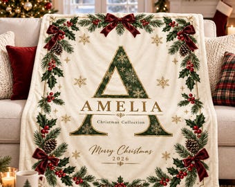 Personalized Name Christmas Flannel Blanket,Custom Cozy Toddler Throw,Xmas Decoration Keepsake,Unique Christmas Gift for Family & Friends